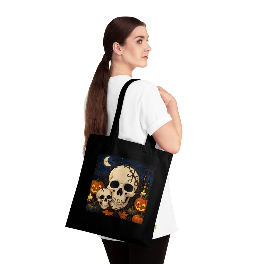 Halloween Skull Tote Bag — Organic Cotton Trick-or-Treat Pumpkin Design