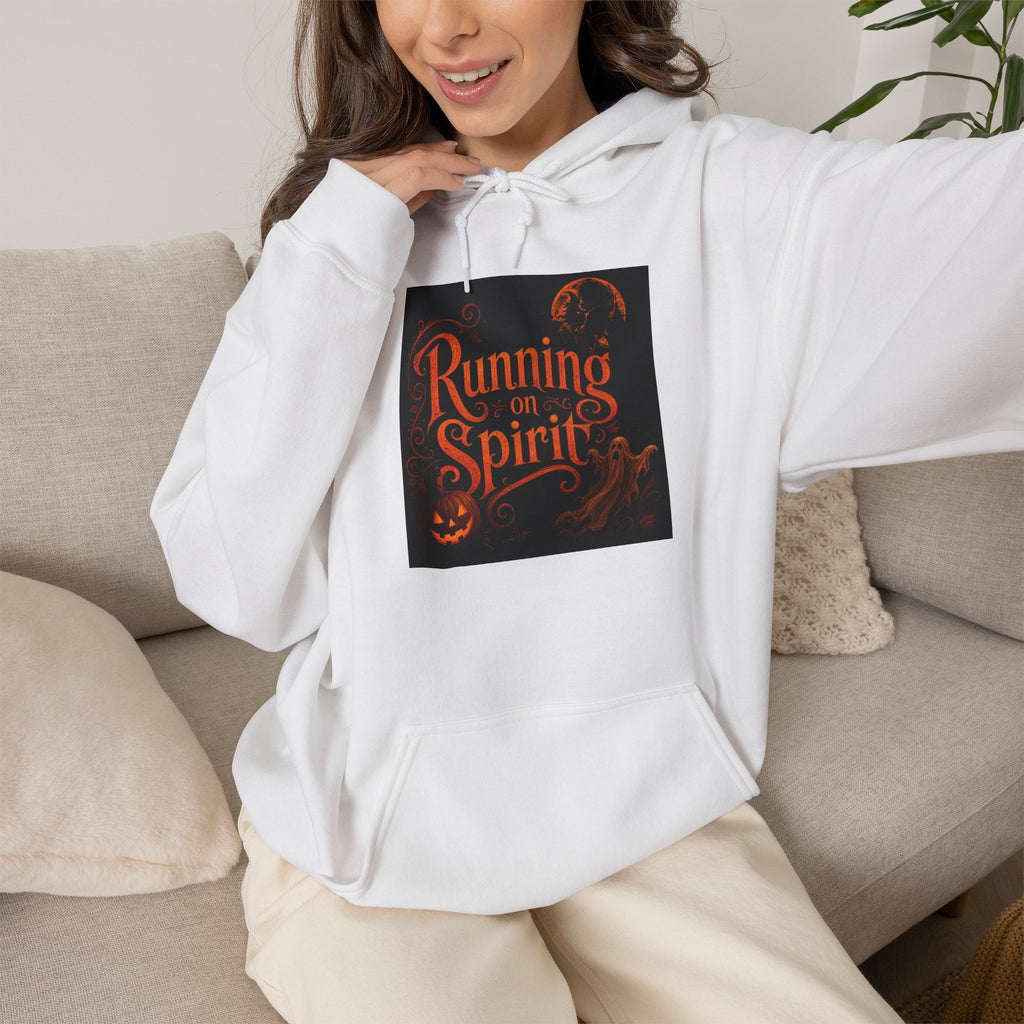Halloween Hoodie — “Running on Spirit” Front & “Trick or Treat” Back Graphic Hooded Sweatshirt