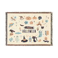 Halloween Patchwork Woven Blanket — Cute Ghosts, Cats & Pumpkin Throw