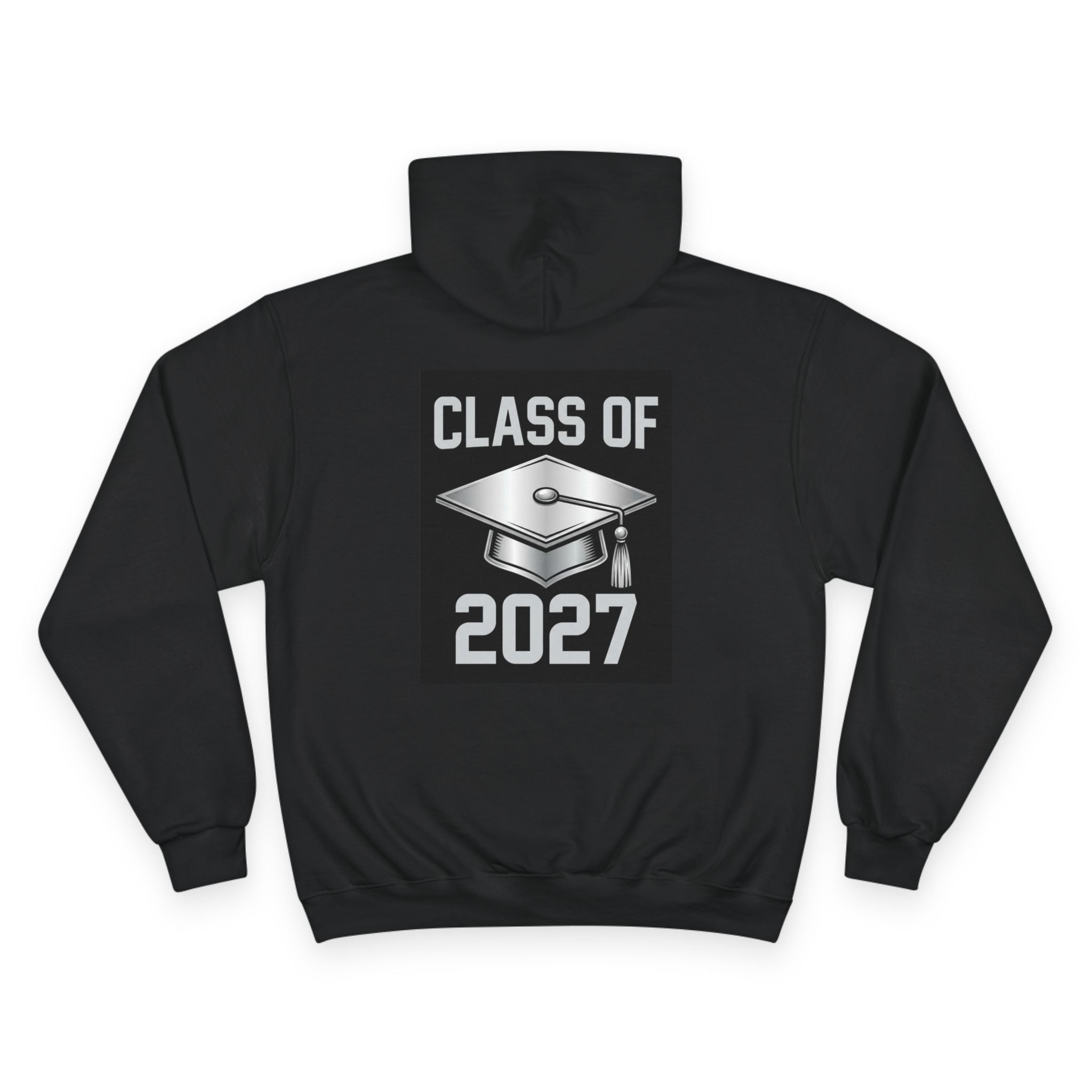 Class of 2027 Graduation Hoodie — Silver Balloon Front & Back Cap Design