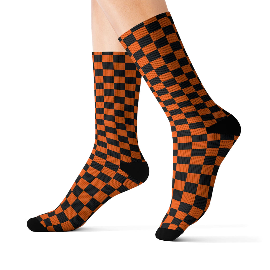 Orange & Black Checkered Socks — Halloween Skate Crew Socks