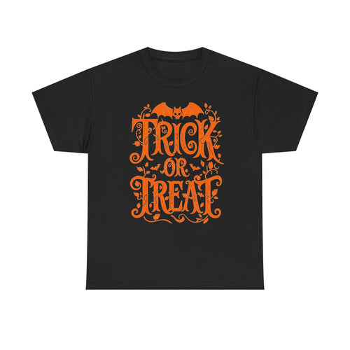 Halloween 'Trick or Treat' Tee — Orange Bat & Floral Design