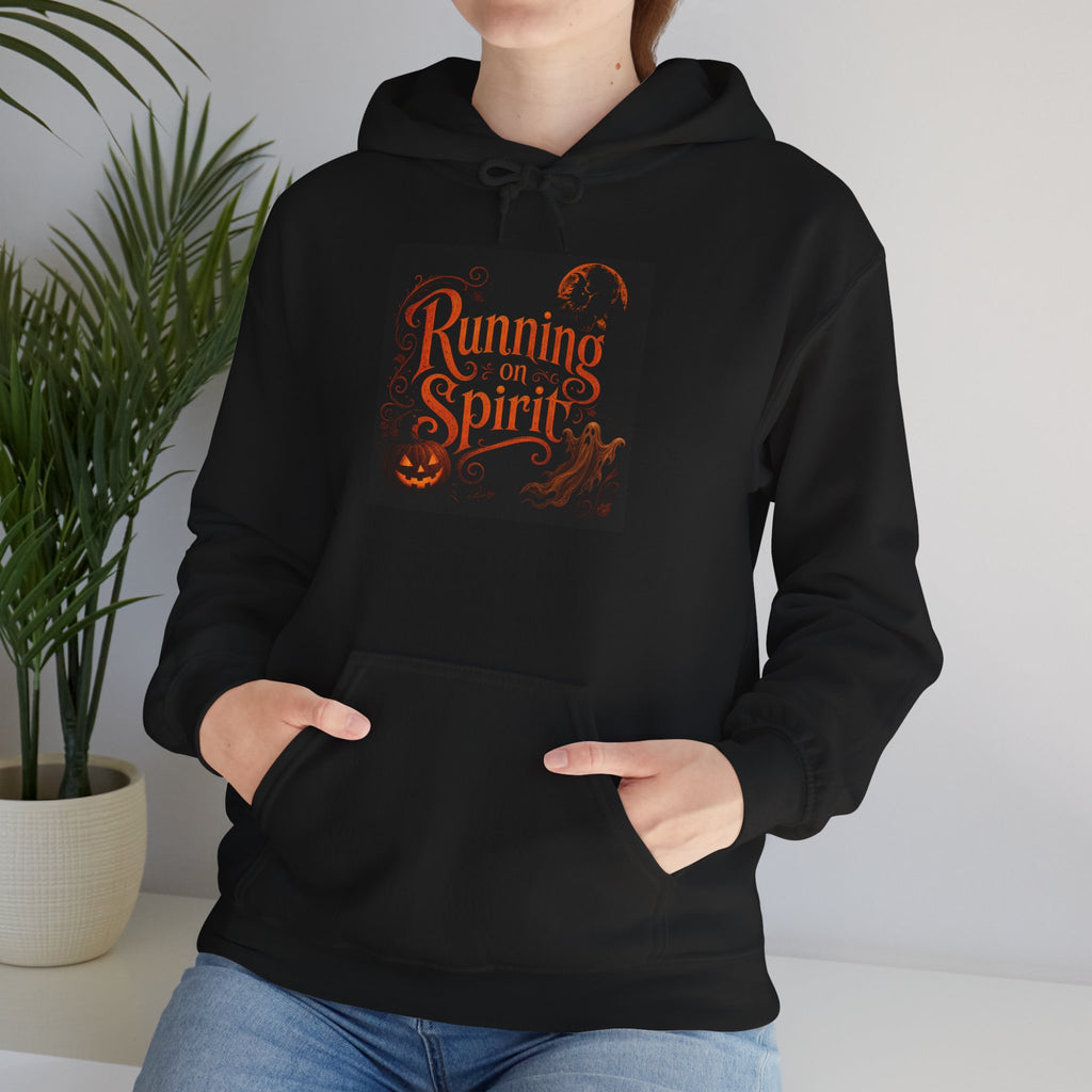 Halloween Hoodie — “Running on Spirit” Front & “Trick or Treat” Back Graphic Hooded Sweatshirt