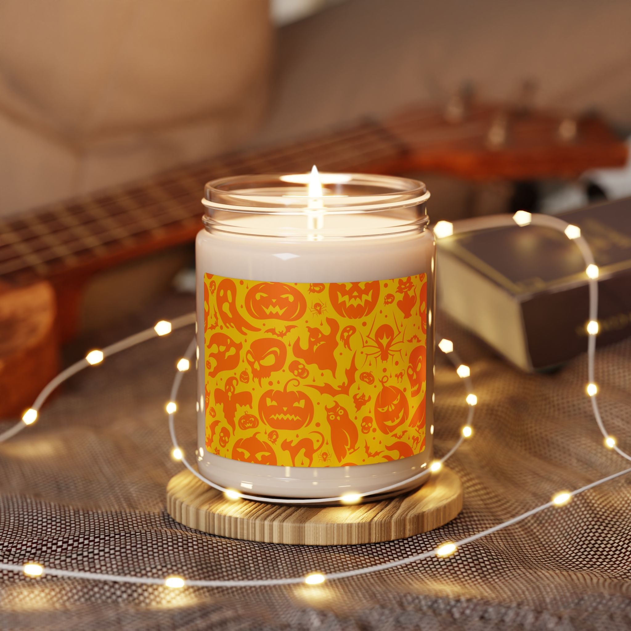 Halloween Pumpkin Pattern Scented Soy Candle — 9oz (Spooky Orange Jack-O'-Lanterns)