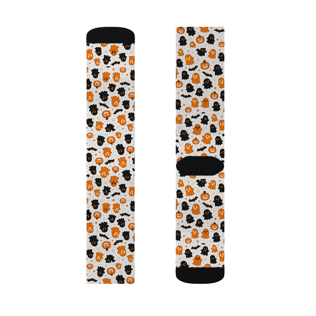 Halloween Pumpkin & Ghost Crew Socks — Cute Orange & Black Spooky Pattern