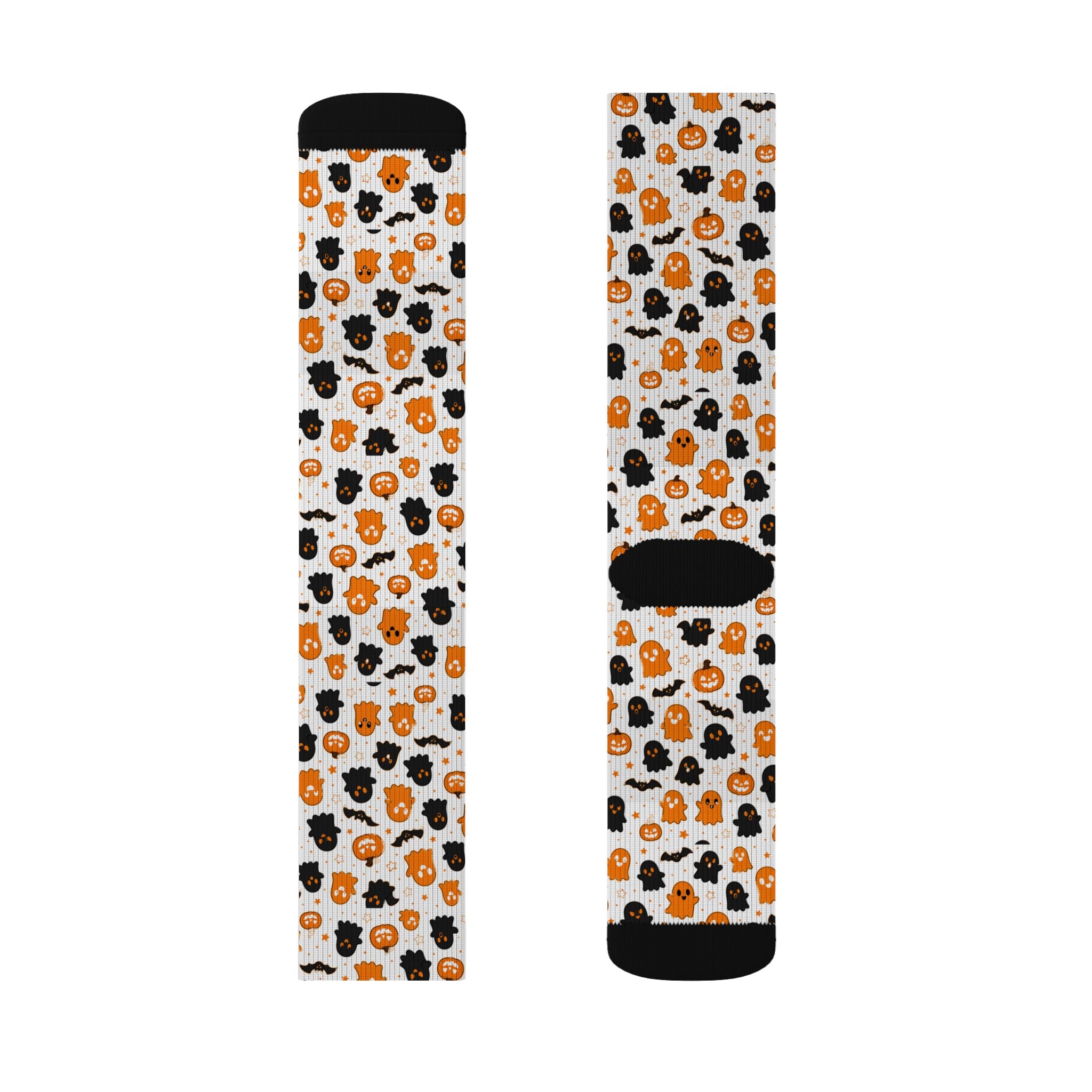 Halloween Pumpkin & Ghost Crew Socks — Cute Orange & Black Spooky Pattern
