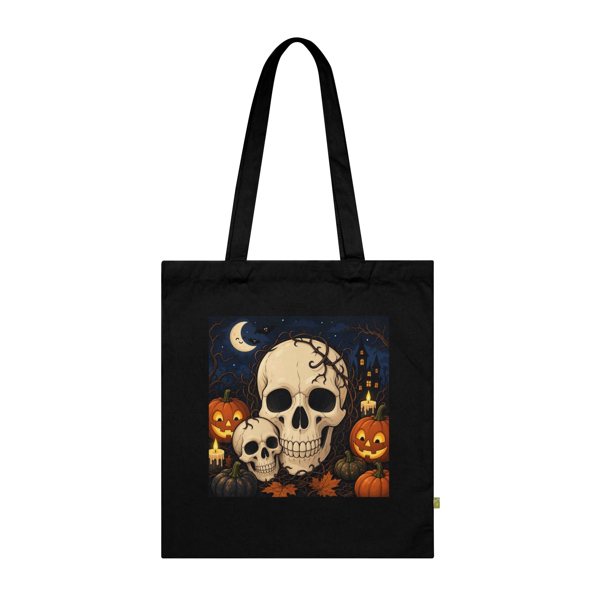 Halloween Skull Tote Bag — Organic Cotton Trick-or-Treat Pumpkin Design