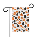 Halloween Ghost Pattern Garden Flag — Cute Orange & Black Ghosts, Pumpkins & Bats