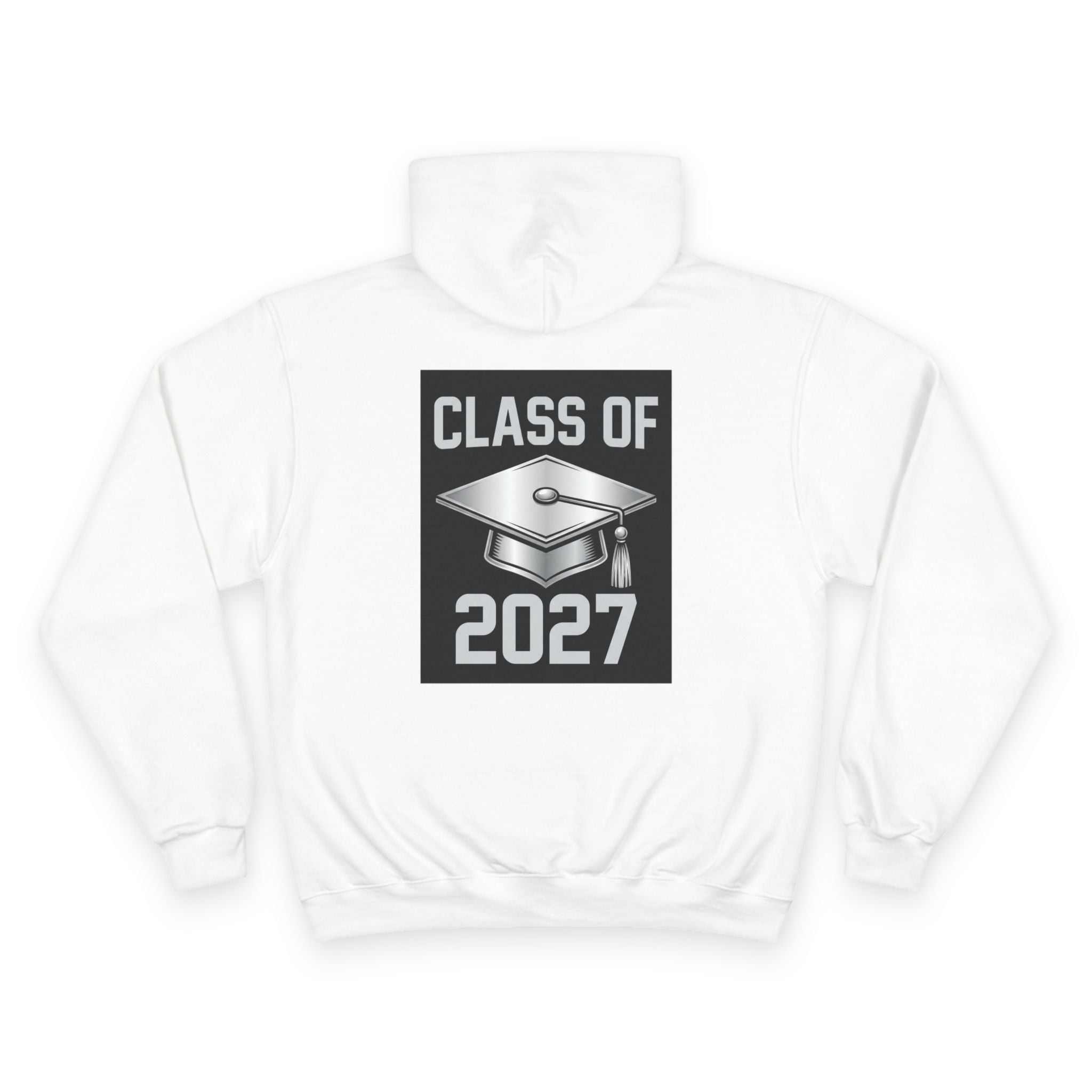 Class of 2027 Graduation Hoodie — Silver Balloon Front & Back Cap Design