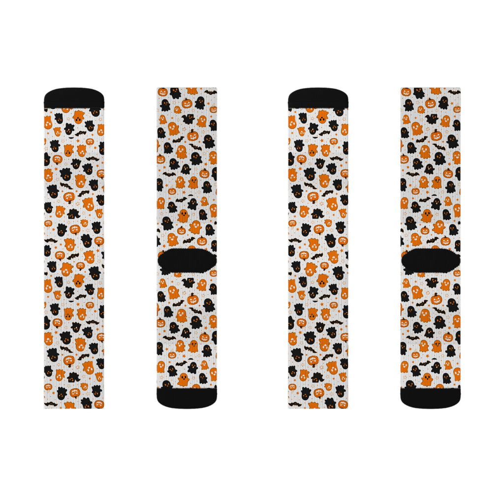 Halloween Pumpkin & Ghost Crew Socks — Cute Orange & Black Spooky Pattern