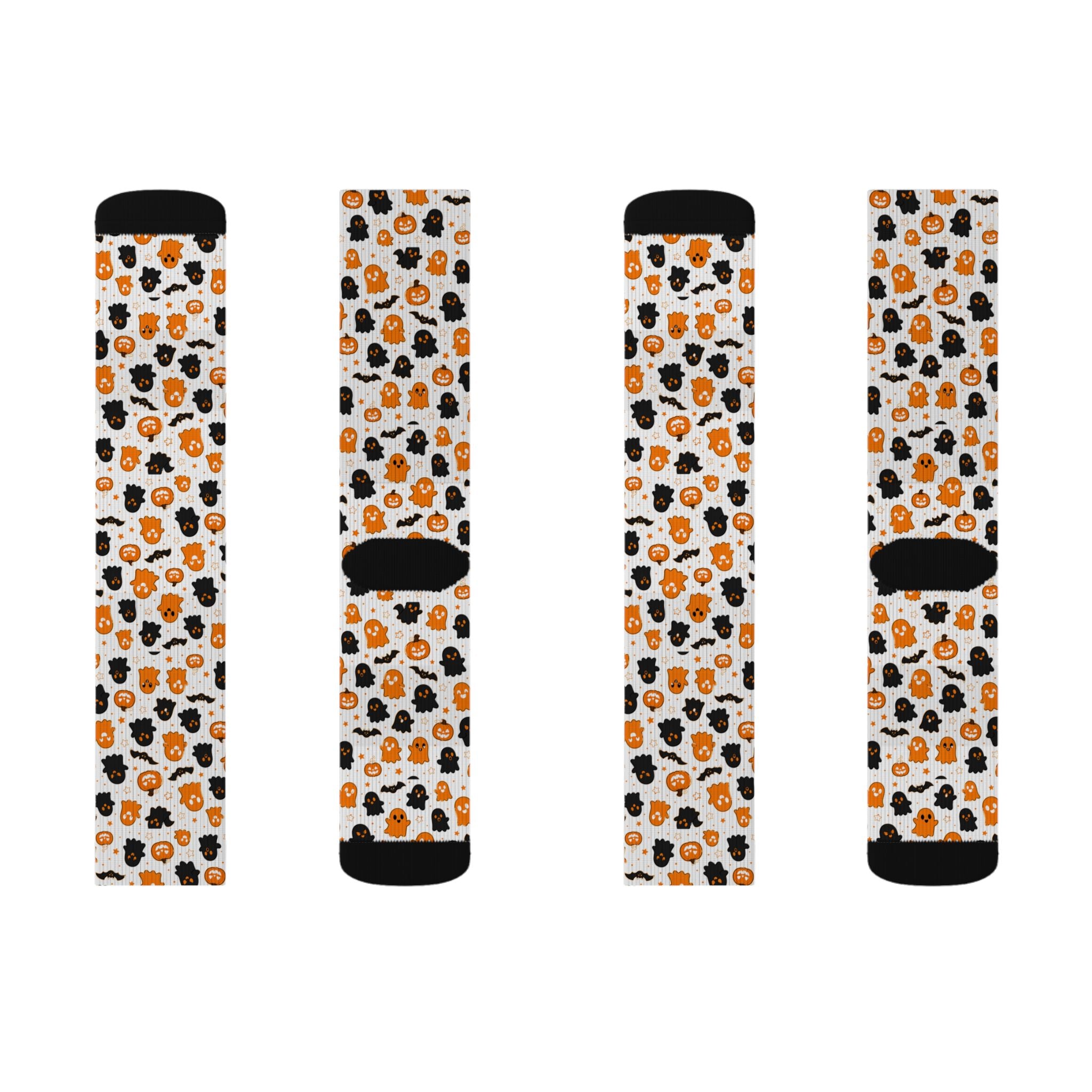 Halloween Pumpkin & Ghost Crew Socks — Cute Orange & Black Spooky Pattern