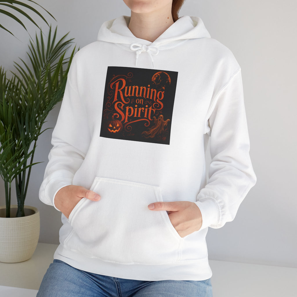 Halloween Hoodie — “Running on Spirit” Front & “Trick or Treat” Back Graphic Hooded Sweatshirt