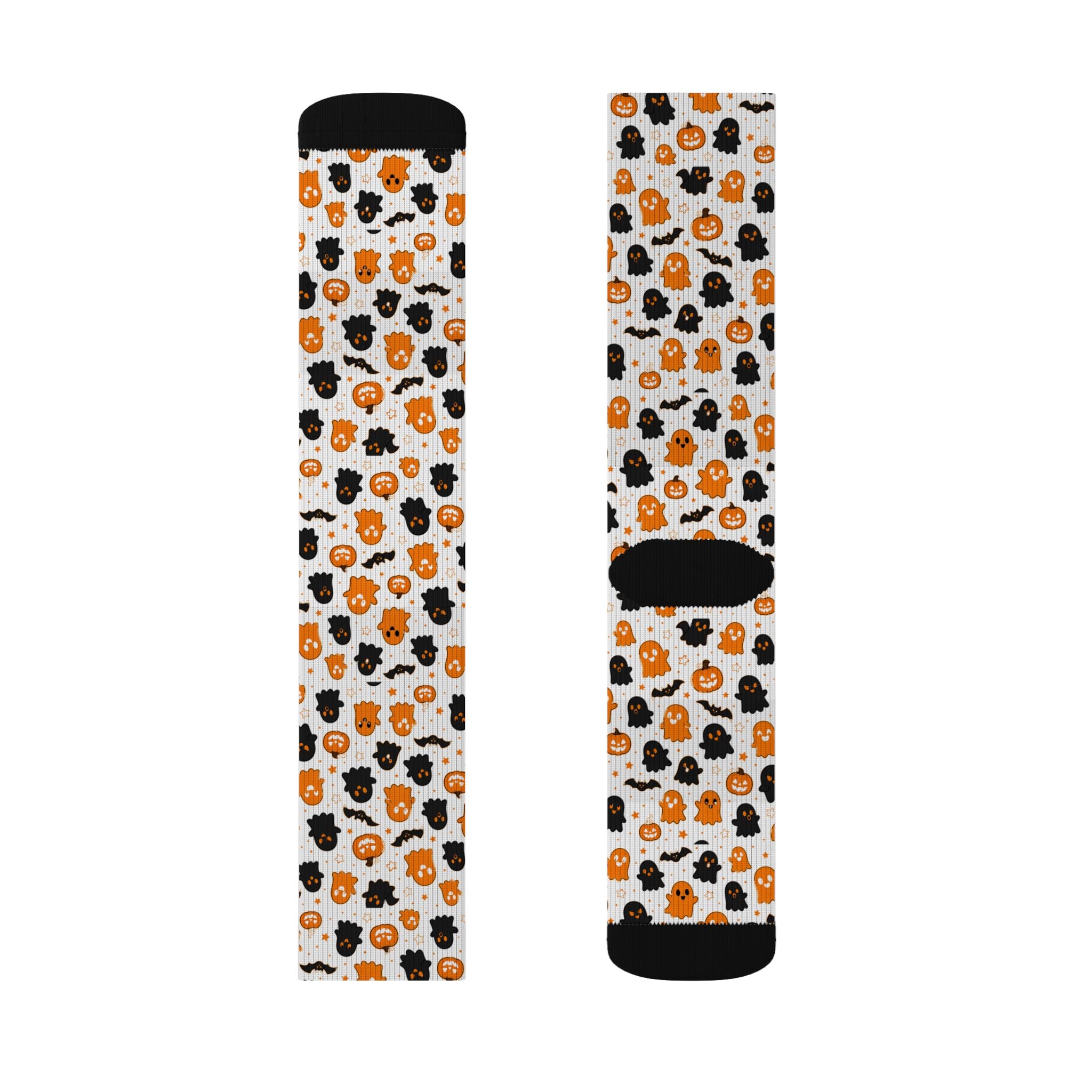 Halloween Pumpkin & Ghost Crew Socks — Cute Orange & Black Spooky Pattern