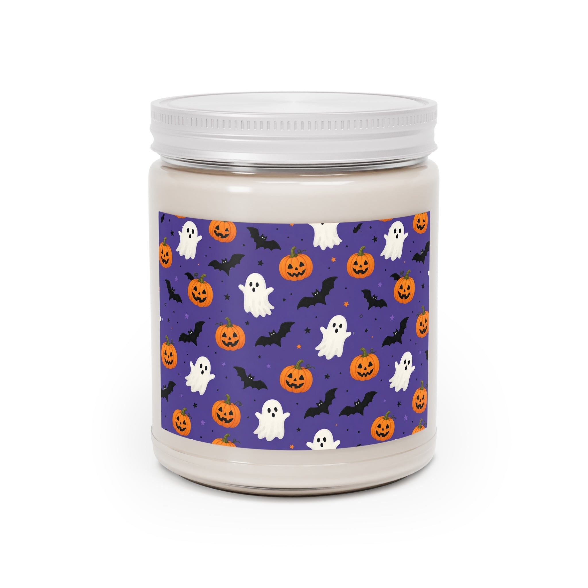Halloween Soy Candle 9oz — Ghosts, Pumpkins & Bats Scented Jar