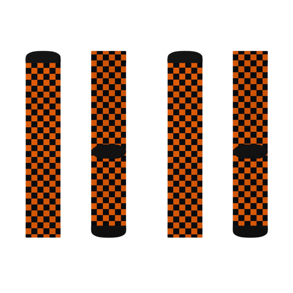Orange & Black Checkered Socks — Halloween Skate Crew Socks