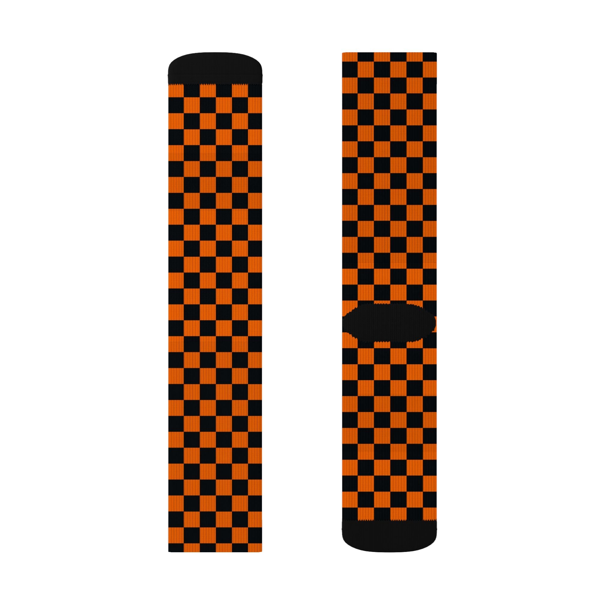 Orange & Black Checkered Socks — Halloween Skate Crew Socks