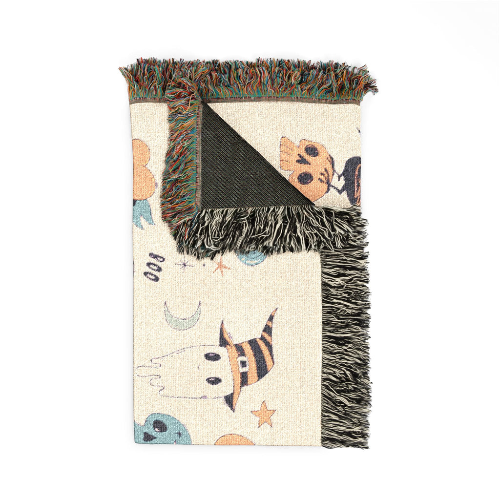 Halloween Patchwork Woven Blanket — Cute Ghosts, Cats & Pumpkin Throw