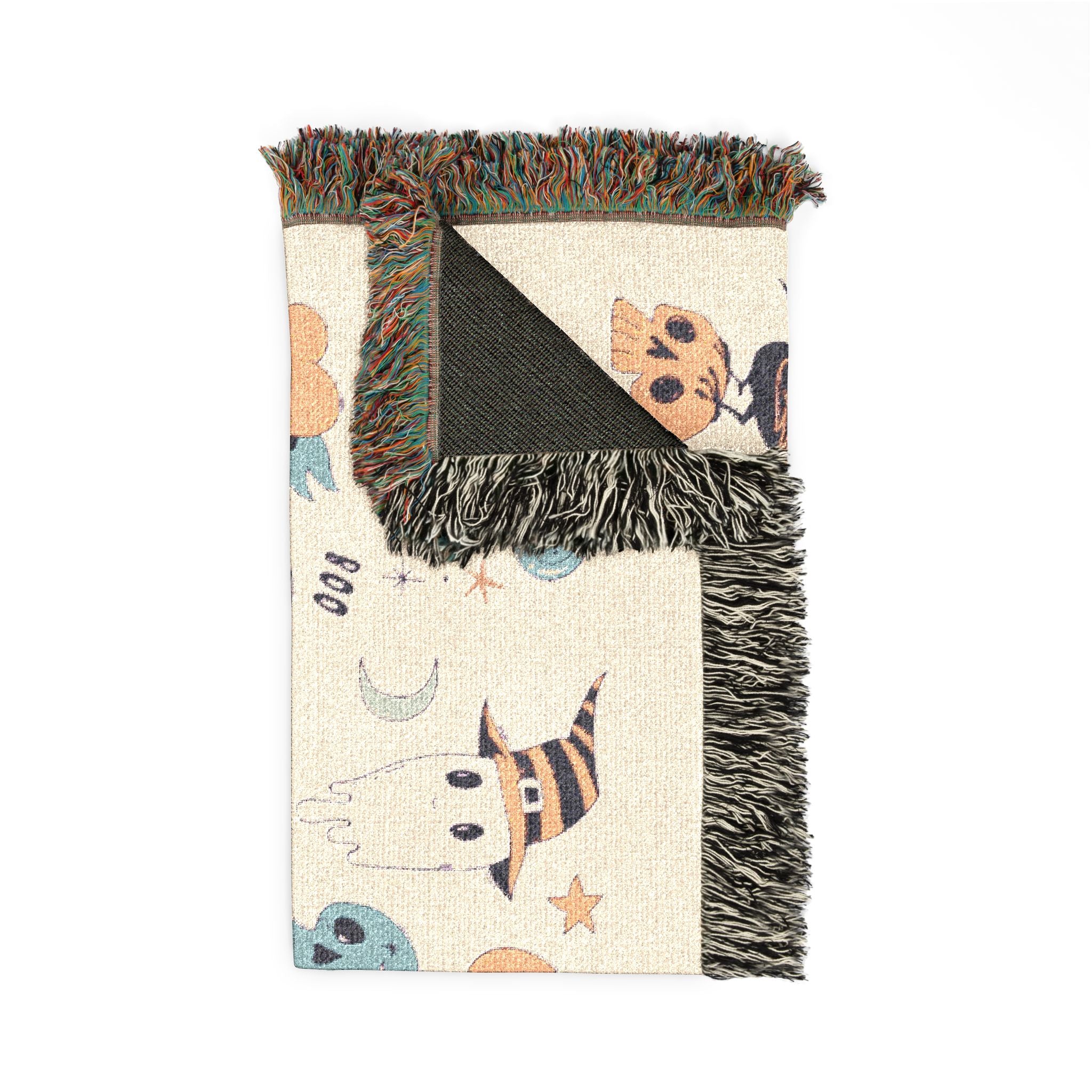 Halloween Patchwork Woven Blanket — Cute Ghosts, Cats & Pumpkin Throw