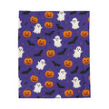 Halloween Plush Blanket — Purple Ghosts, Pumpkins & Bats Velveteen Throw