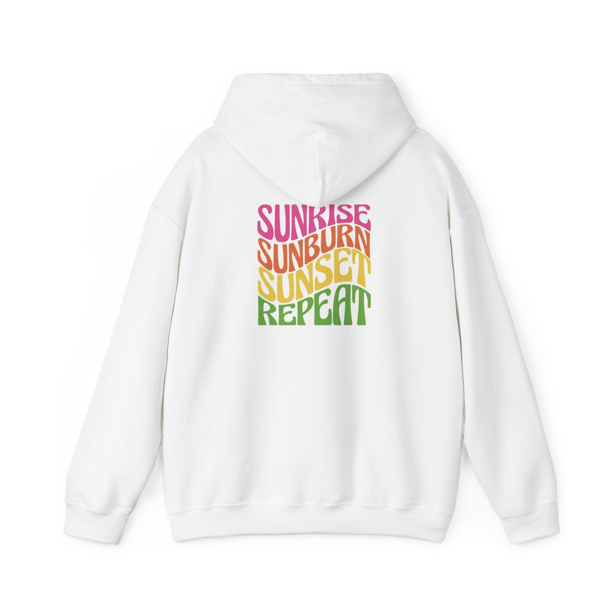 Sunset Palm Hoodie — 'Sunrise Sunburn Sunset Repeat' Beach Hoodie