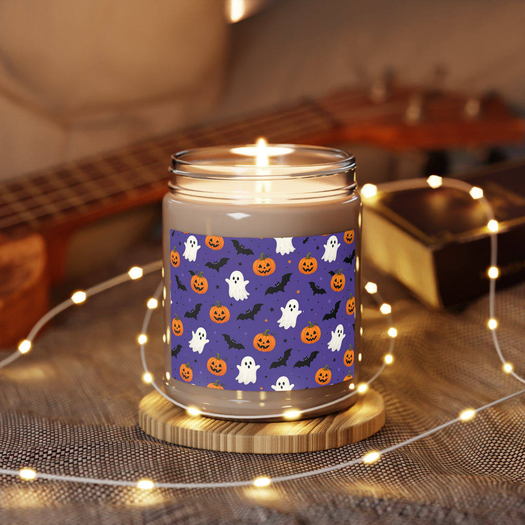 Halloween Soy Candle 9oz — Ghosts, Pumpkins & Bats Scented Jar