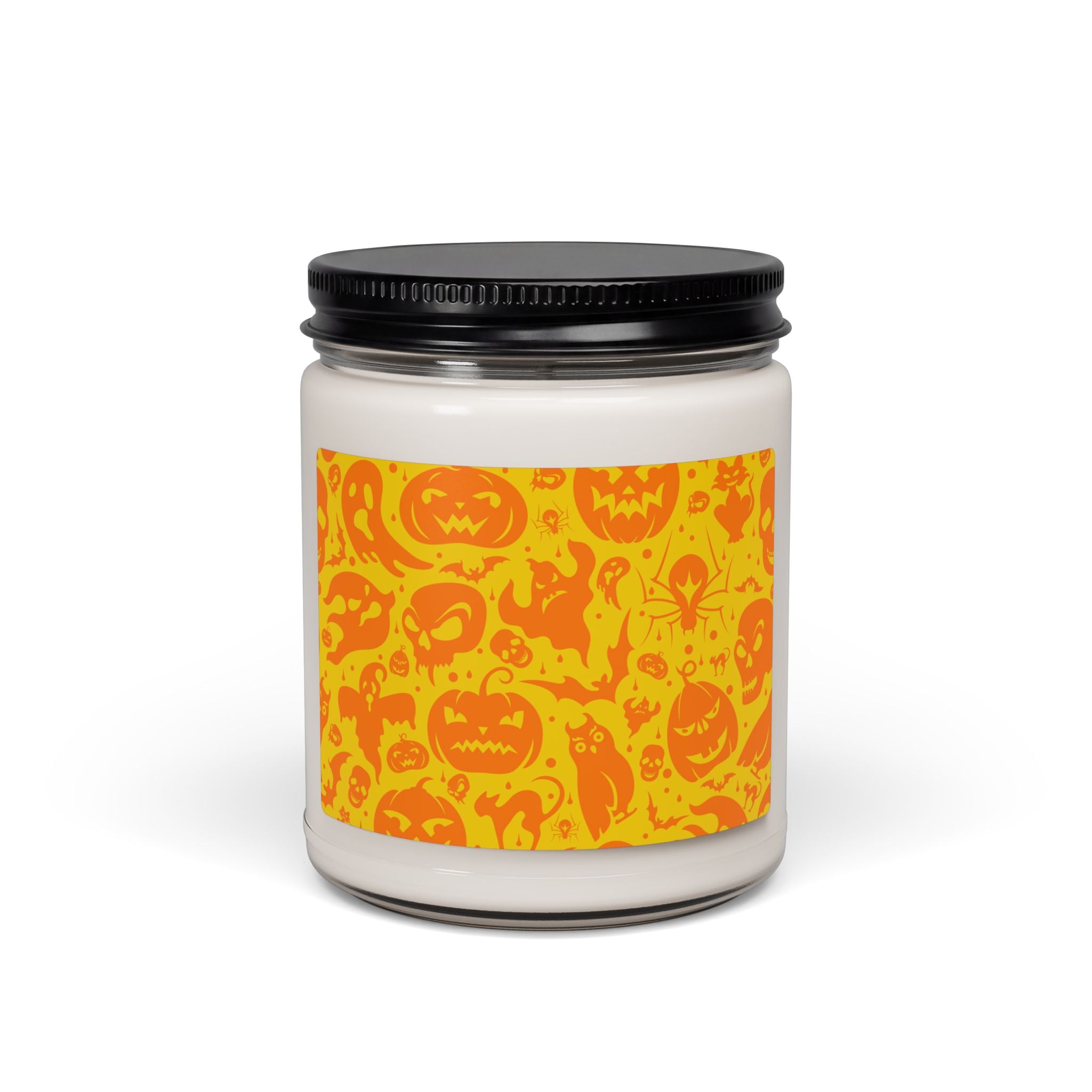 Halloween Pumpkin Pattern Scented Soy Candle — 9oz (Spooky Orange Jack-O'-Lanterns)