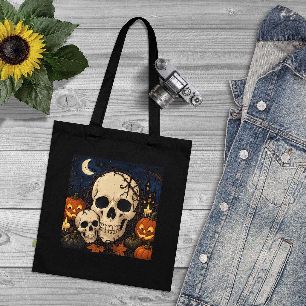 Halloween Skull Tote Bag — Organic Cotton Trick-or-Treat Pumpkin Design