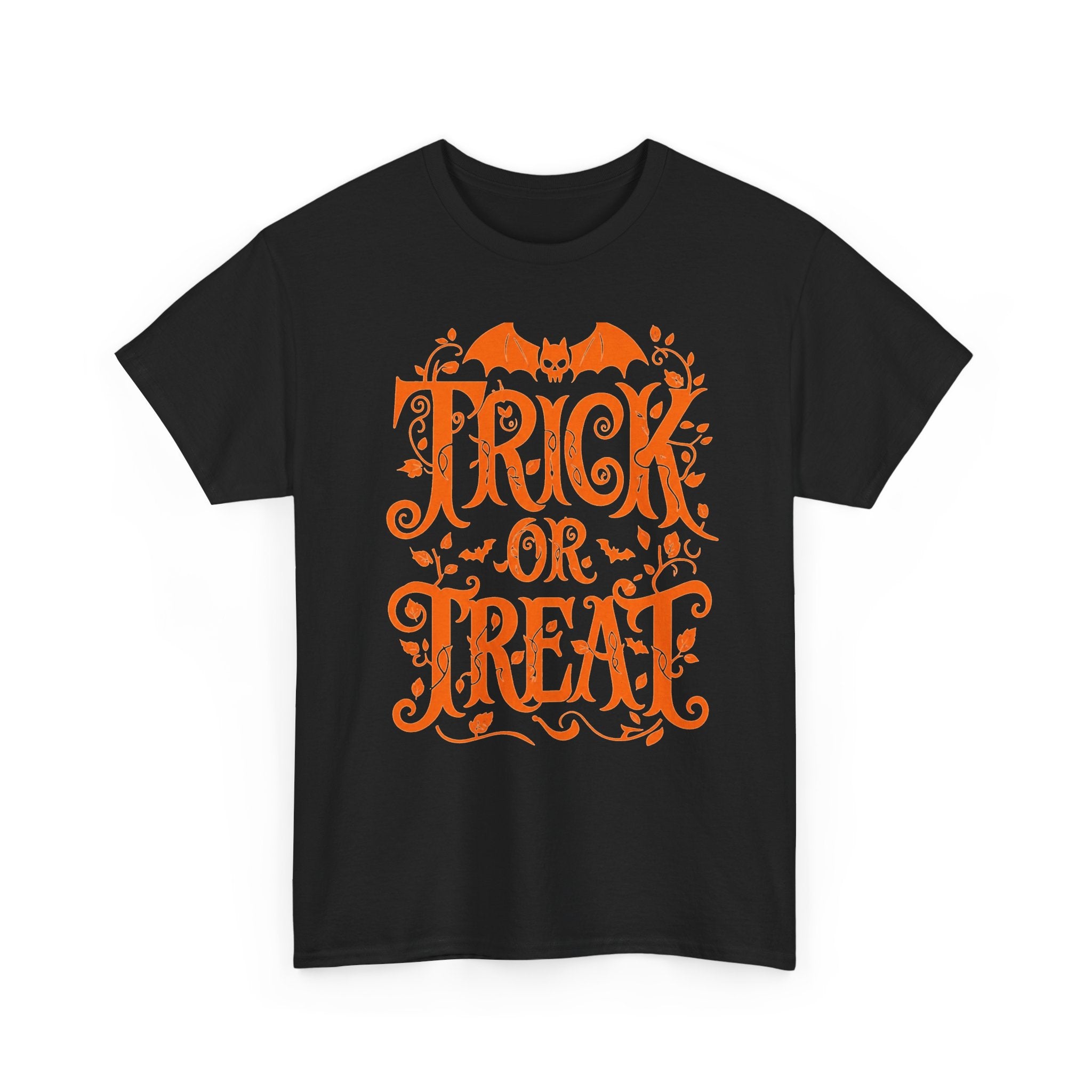 Halloween 'Trick or Treat' Tee — Orange Bat & Floral Design