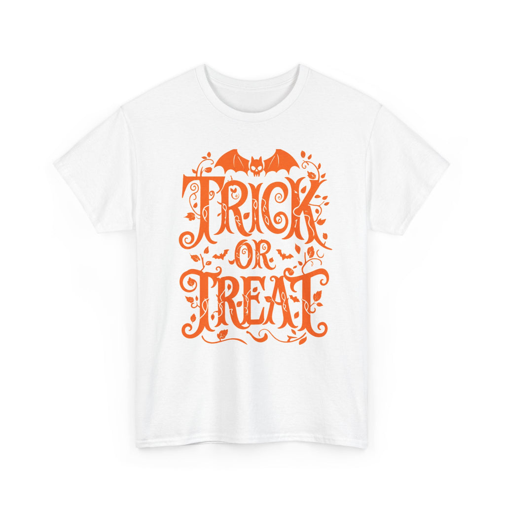 Halloween 'Trick or Treat' Tee — Orange Bat & Floral Design