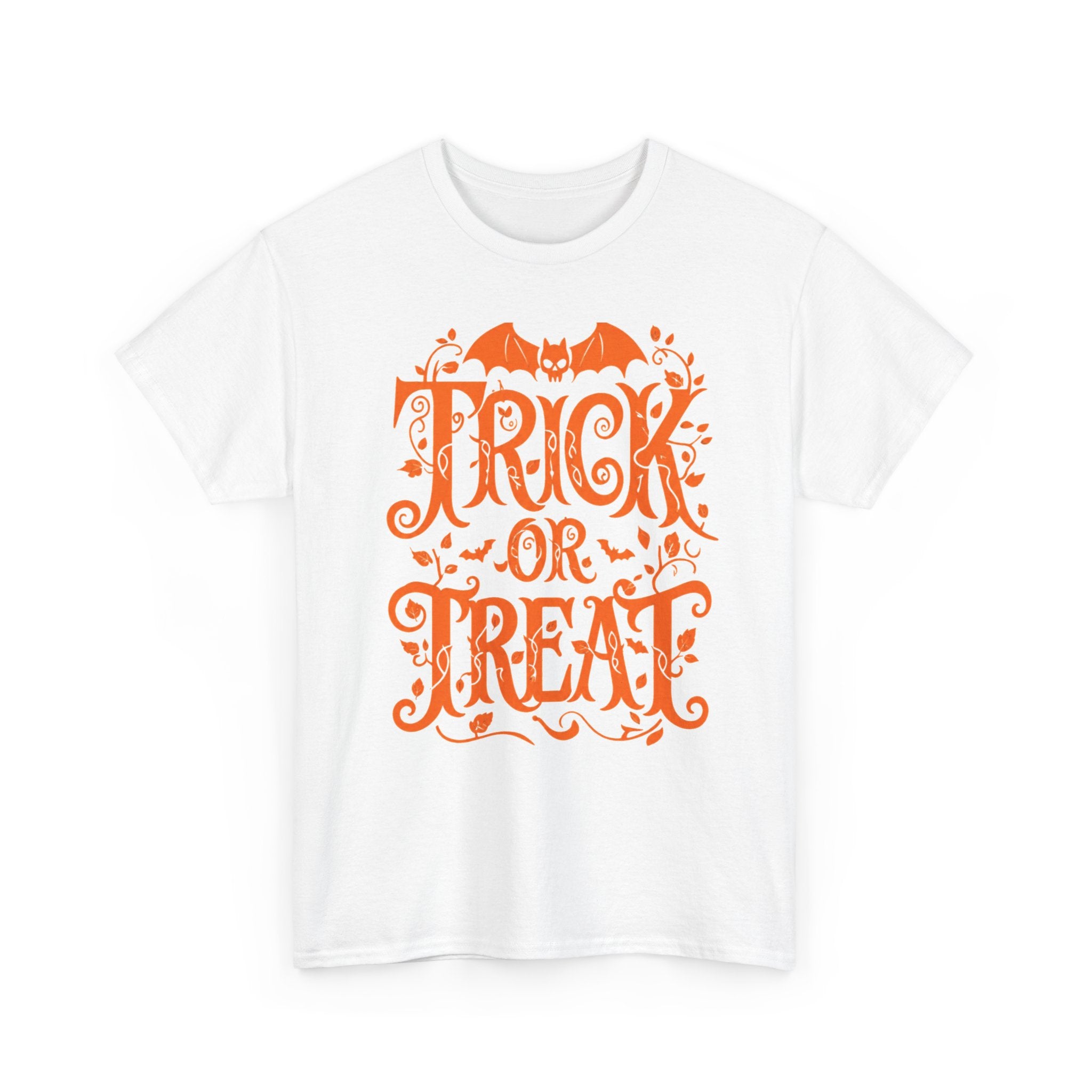Halloween 'Trick or Treat' Tee — Orange Bat & Floral Design
